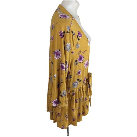 Torrid Yellow Floral Print Flowy Tie Front 3/4 Sleeve Blouse Top Womens Size 3 - Picture 4 of 6
